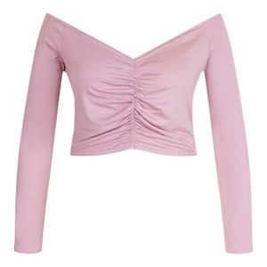 Boohoo+ Ruched Off Shoulder Long Sleeve Crop NWT Size 14